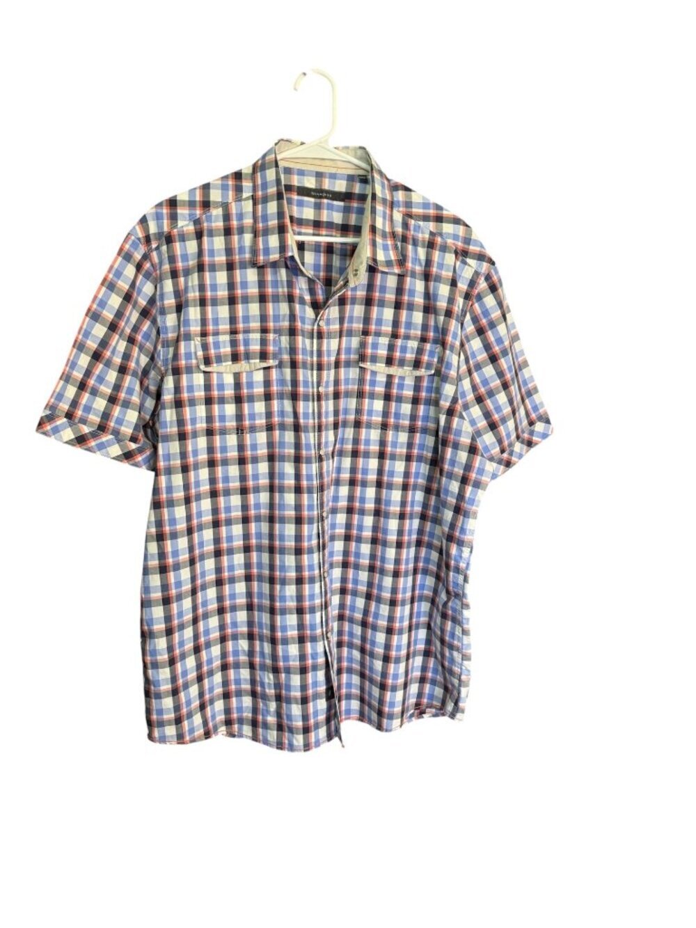 7 Diamonds Mens XXXL Short Sleeve Plaid Button-Up Shirt Blue/Red/White Cotton